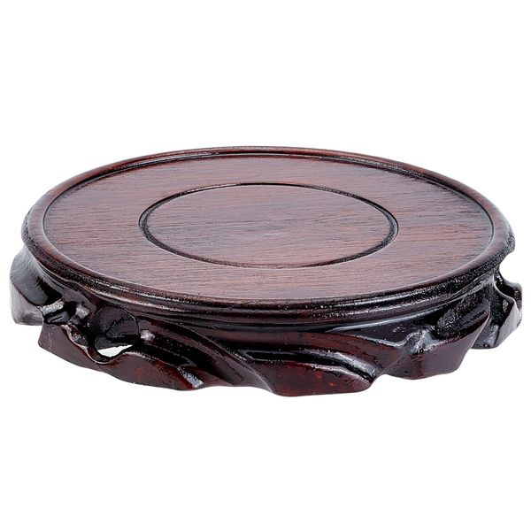 FINGERINSPIRE Solid Wood Display Stand Base 13.8x2.3cm Circular Pedestal Vase Display Stand Oriental Carved Wooden Pedestal for Plant Pot, Gemstone, Fish Tank, Teapot (Coconut Brown)