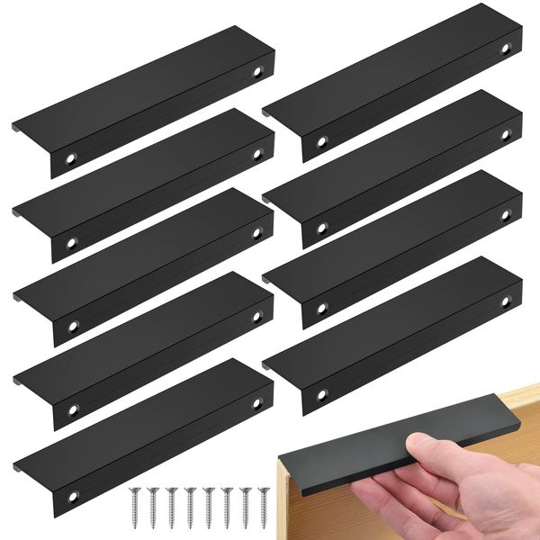 flintronic Concealed Kitchen Door Handles, 10pcs Concealed Kitchen Cupboard Handles, 160mm Hole Center Hidden Drawer Pulls, Aluminum Alloy Cabinet Handles for Kitchen Bathroom Living Room, 20CM Black