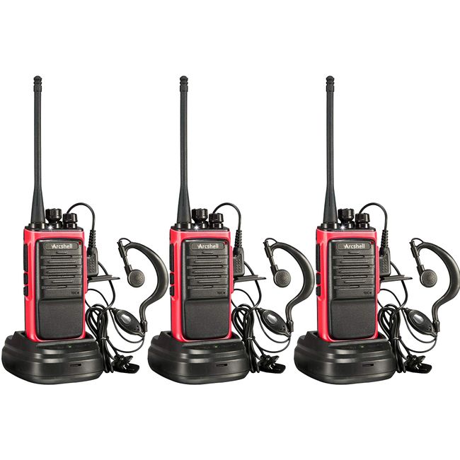 Arcshell Rechargeable Long Range Two-Way Radios with Earpiece 3 Pack Walkie Talkies UHF 400-470Mhz Li-ion Battery and Charger Included