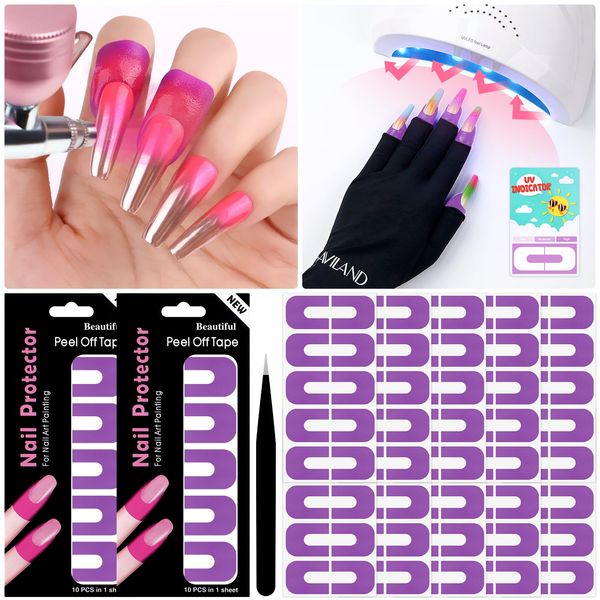 Saviland 100pcs Nail Polish Protectors: 99.99%+ UV Finger Protection Cuticle Protector Tape Nail Painting U Shape Nail Guide Sticker Removable French Tip Nail Stamp Airbrush Paint Nail Art