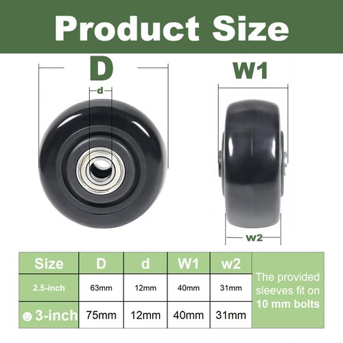 Juvielich 4Pcs 3 Inch Push Cart Wheels PU Caster Wheel Transport Rolling Wheels, Cargo Elevator Front Wheels, Replacement Wheels for Platform Trucks, Snow Blower, Grill 3" x 1.25" Wheels 3/8" axle