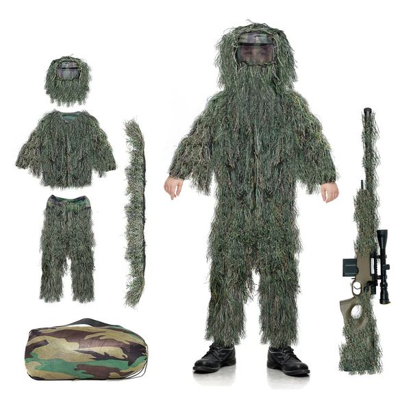 ANZOME 5in1 Kids Ghillie Suit, 3D Kid Camo Hunting Clothes Youth