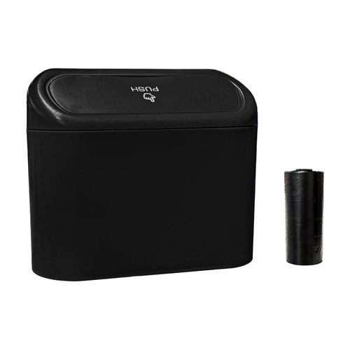 ZNDAW Car Trash Can Bin with Lid, Mini Portable Auto Garbage Can with 15Pcs Trash Bags, Waterproof Leakproof Small Garbage Organizer, Car Dustbin for Vehicle, Home, Office (Black)