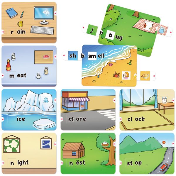 Broytain Sliding Phonics Cards,Phonics Flash Cards,Word Games,Phonics Games,Learning Toy,Speech Therapy Toys,Reading Educational Game,Kindergarten Preschool Learning Activities Educational Toy