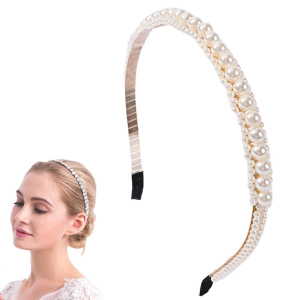 Traziewell Headbands Pearl Headband Wedding Headbands Bride Pearl Rhinestones Tiara Crystal Headbands Hair Accessory for Bride Bridesmaid Girls, 2426