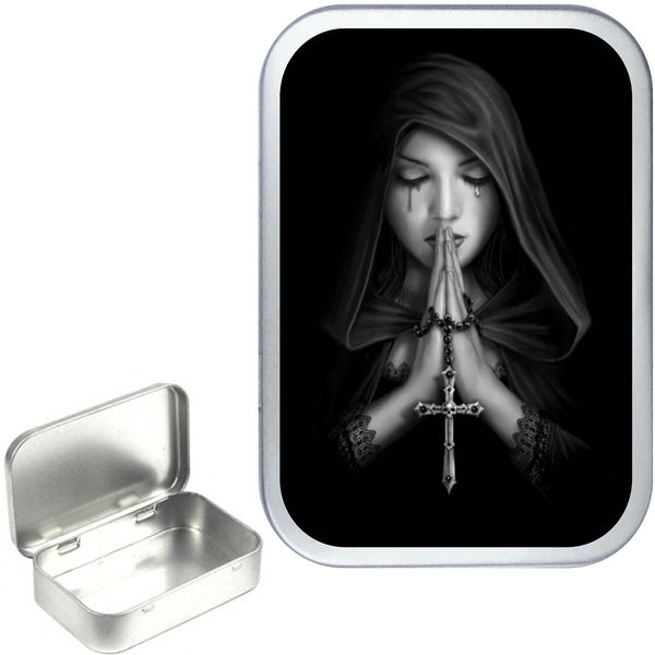 TEEZ - PRAYER 50ml, 1oz SILVER HINGED TOBACCO TIN,PILL BOX,STORAGE TIN
