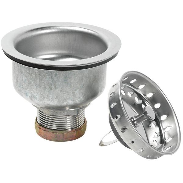 Kitchen Sink Strainer Polished Stainless Steel Easy Install Double Cup Design