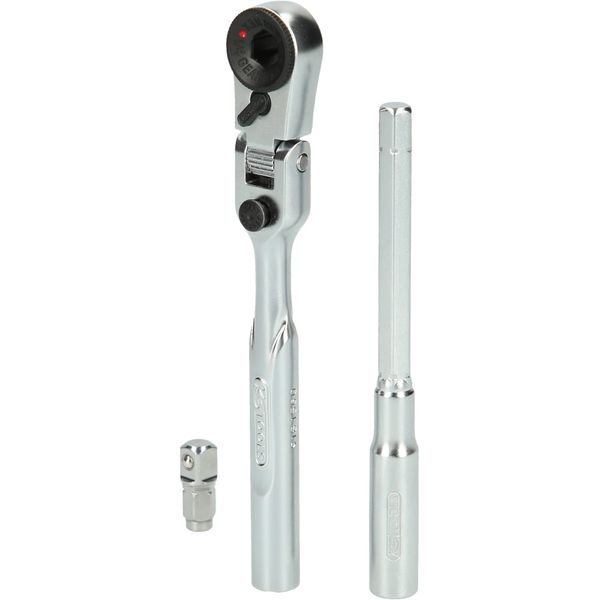 KS Tools 918.1590 1/4 Inch Bit Joint Reversible Ratchet Set with Plug Adapter for Sockets, 3-Piece