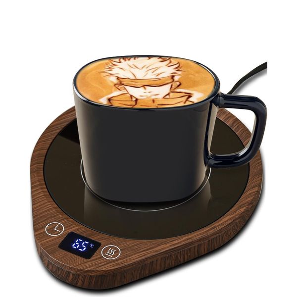 Cup Warmer, Thermal Coaster, Coffee Warmer, 3 Temperature Settings, Shut-off Timer, Automatic Power Off, Cup Heater, Drink Insulator, Rapid Heating, Office, Office, Desk, Tabletop, Gift, Wood Grain