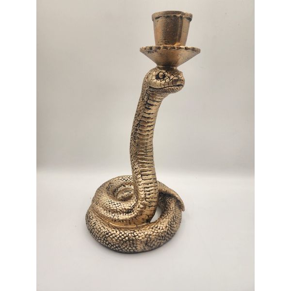 Martha Stewart Halloween 11" Snake Candlebra Gold Taper Candle Holder Rattle