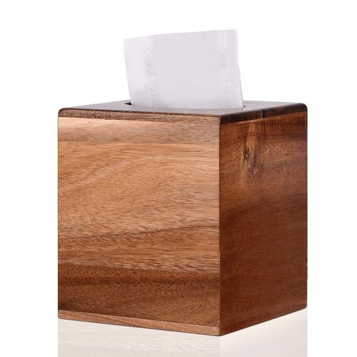 KYDIFS Tissue Box Cover Square, Acacia Wood Tissue Box Holder with Slide-Out Bottom, Wooden Tissue Box Cover Cube for Bathroom, Bedroom, Dinner Table, Office,Kitchen