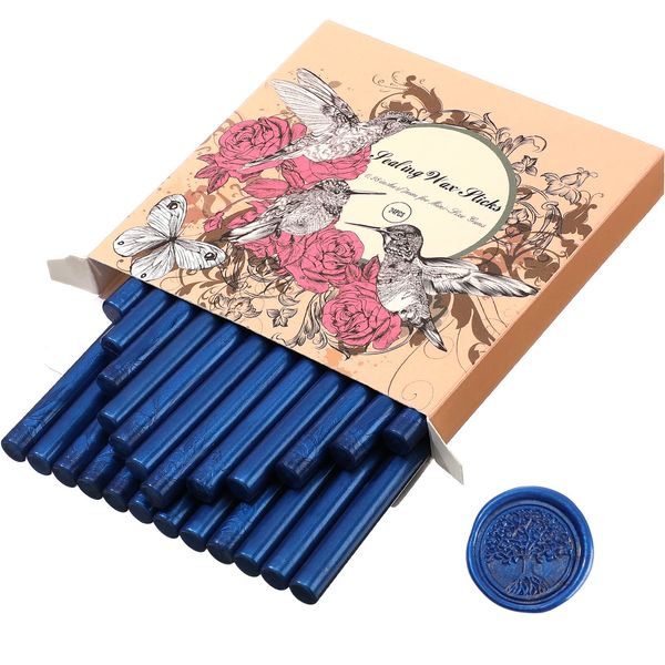 24 Pieces Glue Gun Sealing Wax Sticks for Wax Seal, Mini Envelope Glue Gun Sealing Wax for Wedding Invitations, Cards Envelopes, Snail Mails, Wine Packages (Sea Blue)