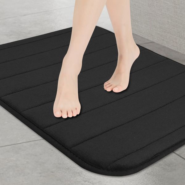 MI CASA Memory Foam Bath Mat Non-Slip Bathroom Mat Soft Absorbent Bath Rug for Bathroom Floor, Quick-drying Machine Washable Bathroom Floor Mat, 40 x 60 cm (Black)