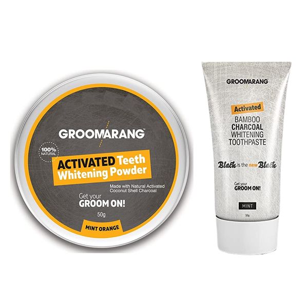 Teeth Whitening Powder GROOMARANG® Activated Charcoal Powder & Charcoal Toothpaste - 100% Natural & Vegan Friendly