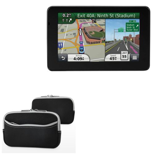 BoxWave Case Compatible with Garmin Nuvi 3550LM - SoftSuit with Pocket, Soft Pouch Neoprene Cover Sleeve Zipper Pocket - Jet Black with Grey Trim