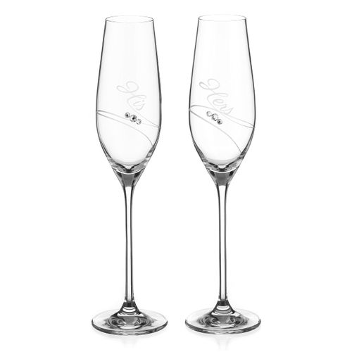 DIAMANTE Swarovski Crystal Champagne Flutes Prosecco Glasses - His & Hers - Set of 2 (Champagne Flutes 210ml)