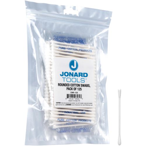 Jonard Tools CWR-125 Rounded Cotton Swabs for Cleaning Delicate Fiber Optic Equipment and V-Grooves, Pack of 125