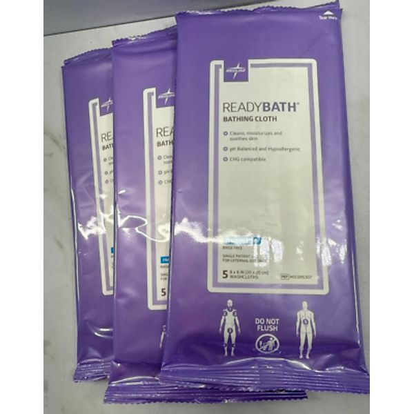 Lot of 3✨MEDLINE✨ReadyBath Bathing Cloth Body Cleansing 5 Cloth Wipes✨PH BALANCE