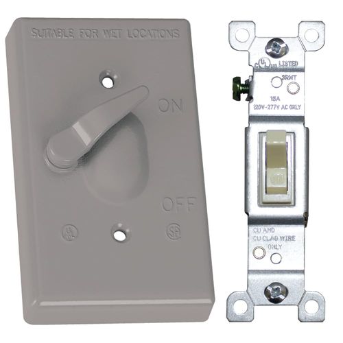 SIGMA ELECTRIC 14216 Rectangle Metal 1 gang Switch and Cover For Wet Locations 1 each Toggle, No Size, Grey