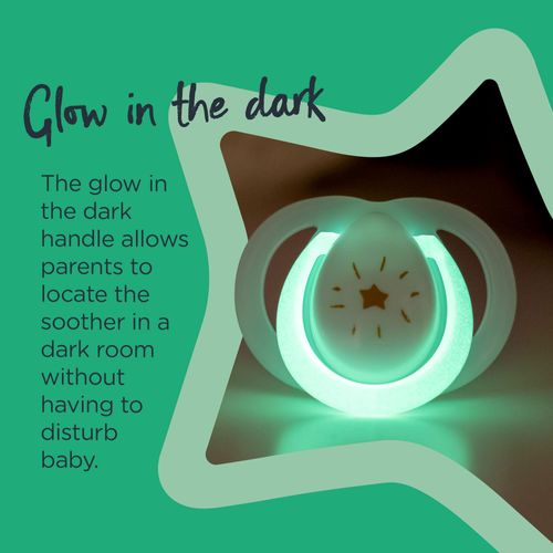 Tommee Tippee Night Time Glow in The Dark Pacifiers, Symmetrical Design, BPA-Free Silicone, 18-36m, 6 Count