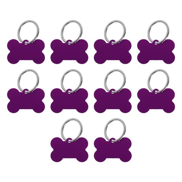 Bone Shaped Dog Tag Pet ID Tags, 1.5"x1" Metal Purple Blank with Ring, 10pcs