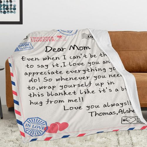 Artsadd Personalized Name Throw Blankets Birthday Gift for Mom from Daughter Son, Dear Mom Blanket for Mother's Day, Custom Name Blankets for Bed Couch