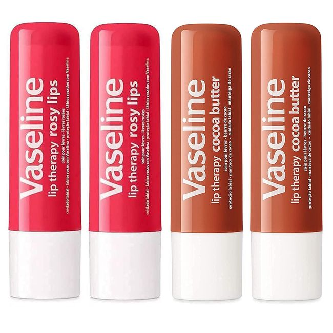 Vaseline Lip Therapy Stick, Rosy Lips and Cocoa Butter Variety Pack | Petroleum Jelly Vaseline Lip Balm | 4.8g each (4 Pack)