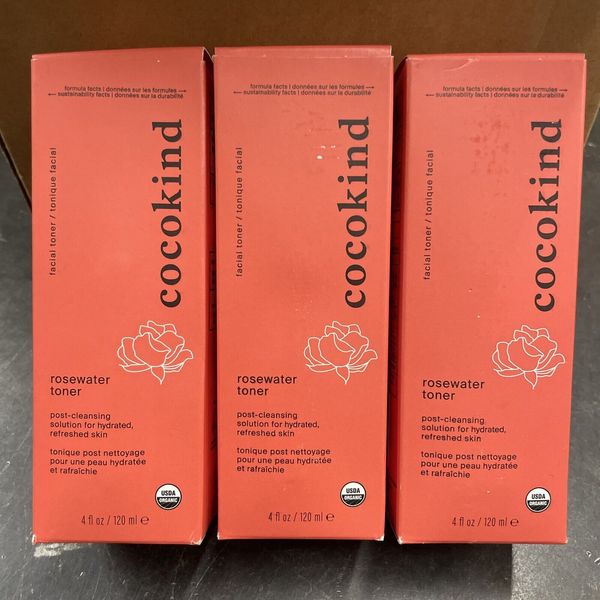 Lot of 3 cocokind Organic Rosewater Facial Toner 4 fl.oz Each Made in USA