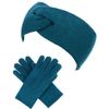 BYOS Winter Solid Toasty Warm Fleece Lined Knit Gloves & Headband 2 PCs Set