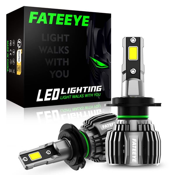 FateEye 2024 H7 LED Headlight Bulb,13000LM Super Bright LED Car Headlight Conversion Kit, 60W Top-Level Chip, Halogen Headlight Replacement Temperature Control, 6500K, Plug and Play (H7)