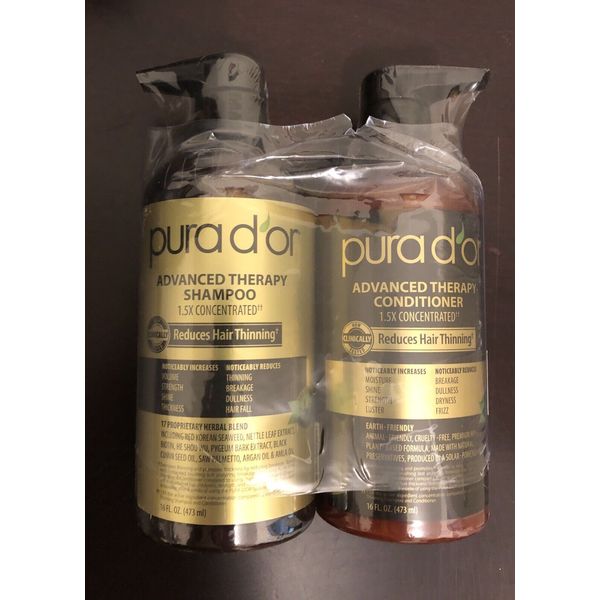 PURA D'OR Advanced Therapy Shampoo & Conditioner Set Reduce Hair Thinning 16oz