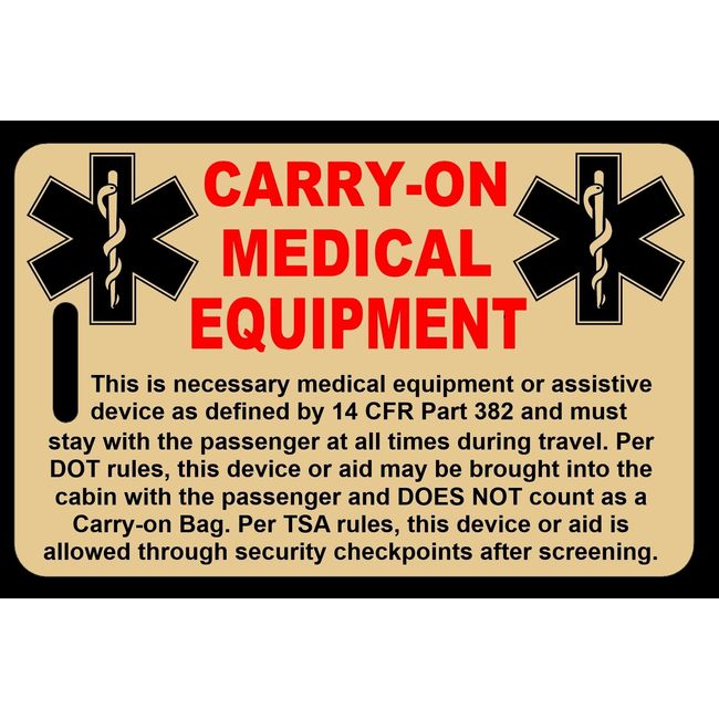 Lo-Viz Tan Carry-On Medical Equipment  Bag Tag - TSA