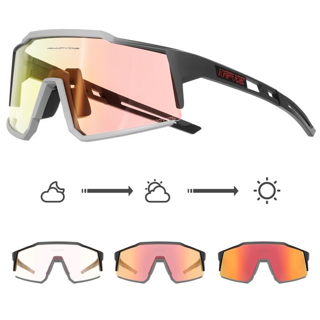 KAPVOE Photochromatische Selbsttönend Fahrradbrille TR90 Rahmen für Herren Damen Klar Sportsonnenbrille Sport Radfahren MTB Radbrille Sportbrille Fahren Baseball Laufen Rot Schwarz 08