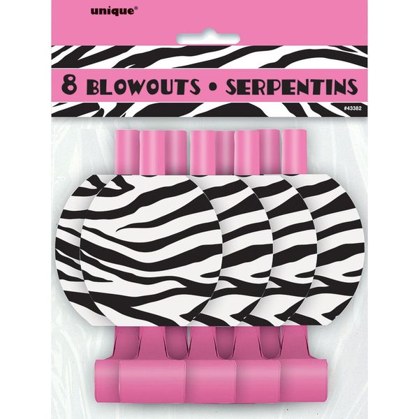 Zebra Print Party Blowers, 8ct