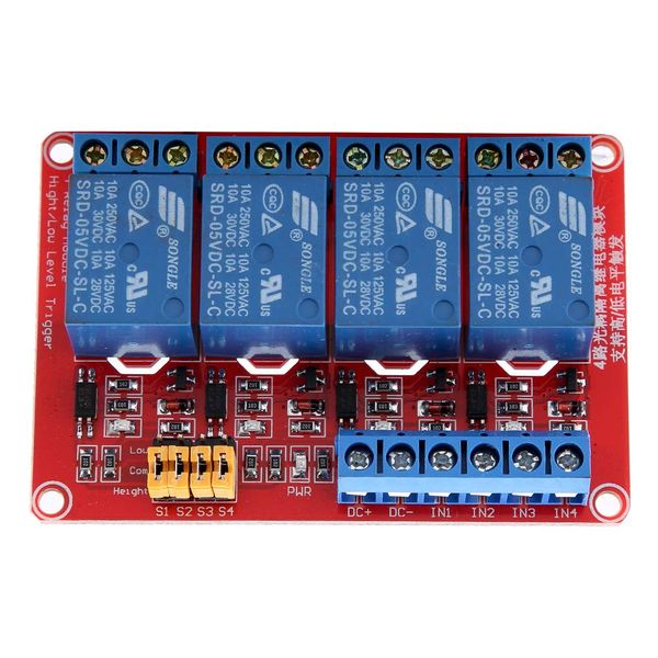 5V/12V/24V Relay module,4 Channel Optocoupler Relay Module Board High & Low Trigger (5V)