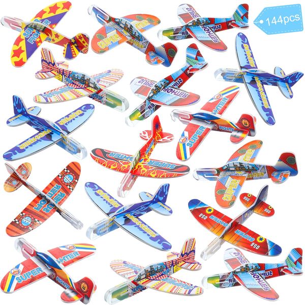 Libima 144 Pcs Foam Airplanes Toy for Kids Bulk Glider Planes Outdoor Flying Toys Airplane Party Favors Individually Wrapped Foam Plane Kit for Birthday Party Carnival Classroom Prizes