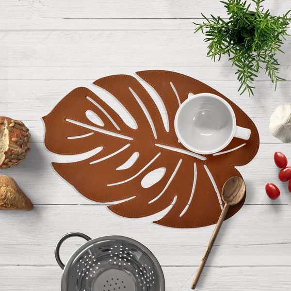 Monstera Leaf Cut Out Leather Placemats - Set of 6