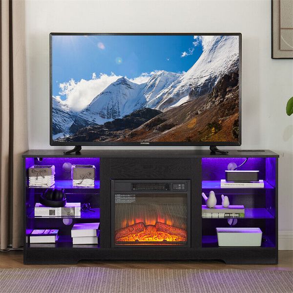 Fireplace TV Stand w/LED Lights & 18" 3D Electric Fireplace for Tvs up to 60"