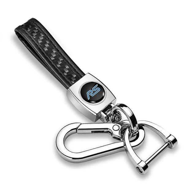 iPick Image Compatible with Ford Focus RS in Black Real Black Carbon Fiber Loop-Strap Chrome Hook Key Chain