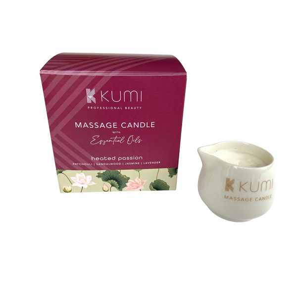 Kumi Aromatherapy Massage Candle - Scented Candle for Massage - Plant Based & Vegan Massage Oil Based Candle - Home Spa - UK Made - 55g - Heated Passion