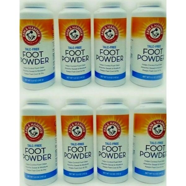 Lot of 8 Arm & Hammer Talc-Free Foot Powder Odor Control Corn Starch 5.0 oz Ea