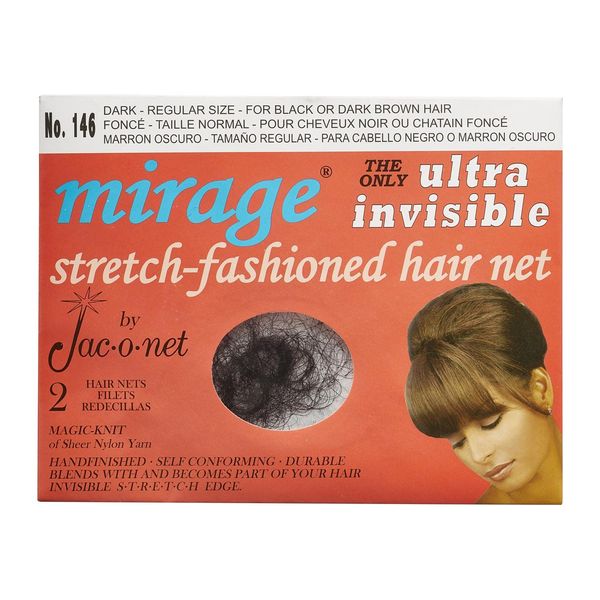 Jac-O-Net Hair Net Mirage Ultra-Invisible Dark, 2 Nets Per Pack [1 Pack]