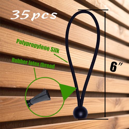 Kydavoo Bungee Cords with Balls 35PCS, 6 Inch Heavy Duty Ball Bungees for Canopy Tarp, Tent, Outdoor, Black Elastic Ties for Secure Hold – No Odor, Durable, UV Resistant (35, B6)