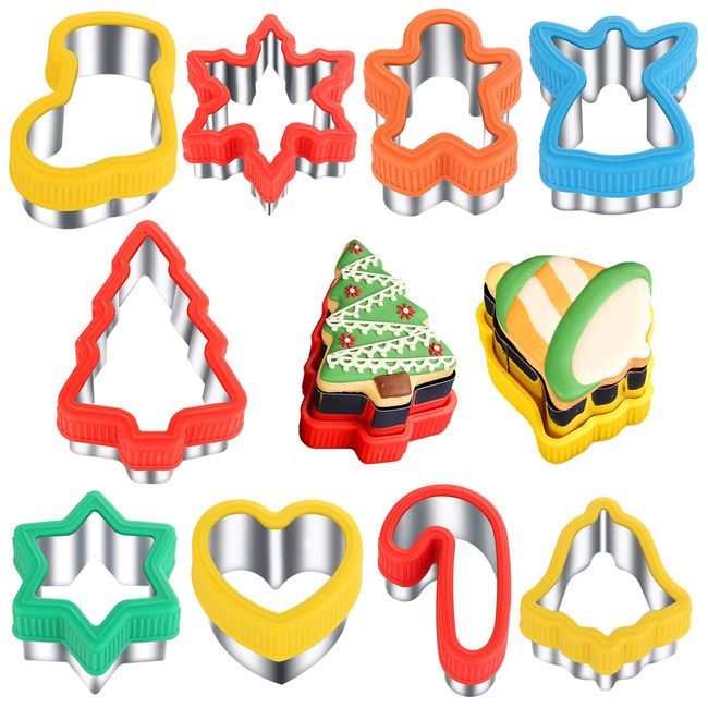 ETERSION Christmas Cookie Cutters 2" to 3.5" Cookie Cutters 9 Pieces Cookie Cutters Christmas Shapes