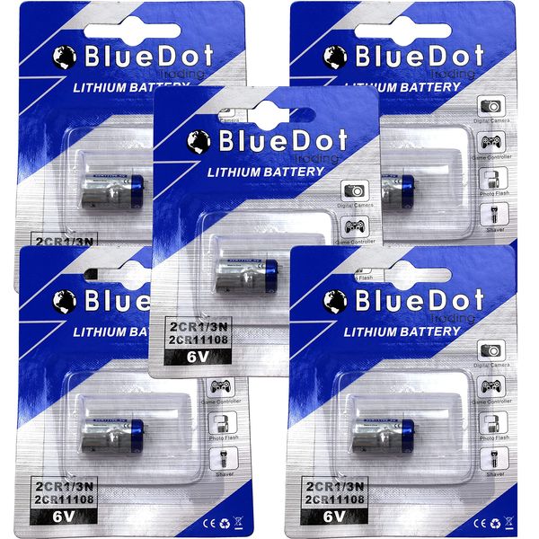 BlueDot Trading Single Pack 2CR1/3N Lithium Cell Battery 6V for Dog Collar, Cameras, Flash Equipment, Calculators, Game Controllers, and More, 5 Packs