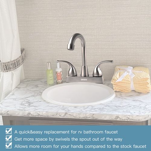 EXCELFU RV Bathroom Faucet, 4 inch RV Bathroom Sink Faucet Replacement for Campers, Motorhome, Travel Trailer, Boat with Classical Lever Handles and 6-inch High Spout (Brushed Satin Nickel)