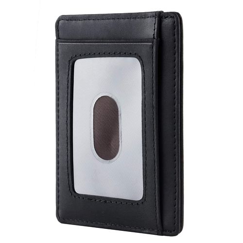 Travelambo Front Pocket Minimalist Leather Slim Wallet RFID Blocking Medium Size Card Holder Gifts for Men (03 CH Black)