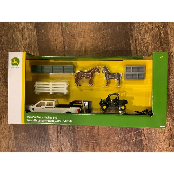 John Deere RSX860i Gator Hauling Set w/ horses, hay, trough & fencing 1:32 scale