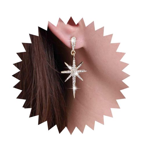 Sttiafay Vintage Crystal Northstar Dangle Earrings Rhinestone Northstar Studs Earrings Gold Cz Star Drop Earrings Sparkly Cz Starburst Earrings Jewelry for Women