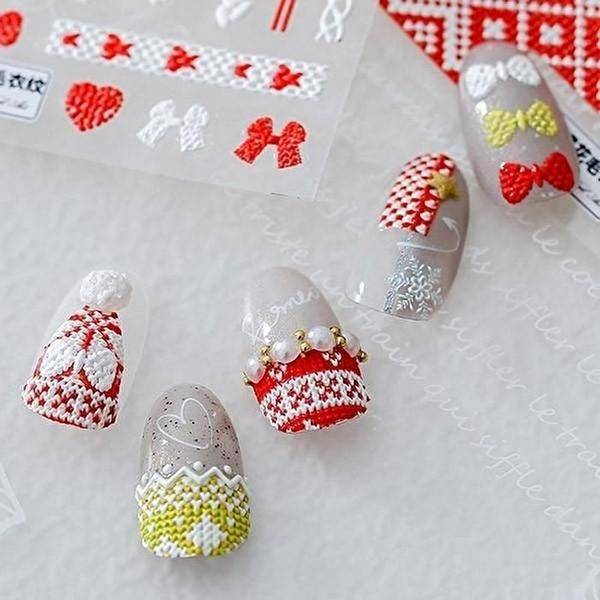 [Seller Hub 1][Mammul Shop] Emboss Sticker Winter Nail Knit Nail Sticker